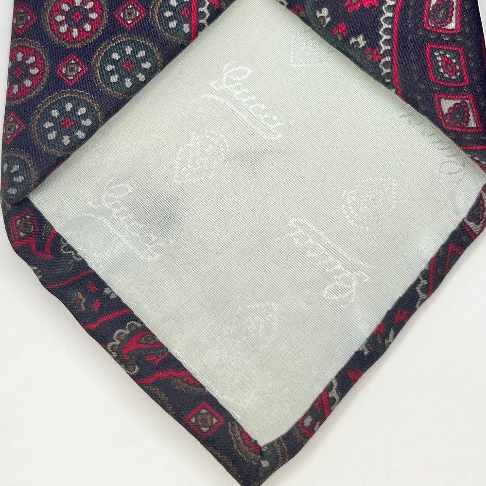 Gucci Accessory Collection Mens Silk Tie Paisley Medallion Burgundy Green Italy - Picture 3 of 5